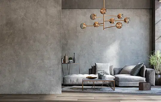 Architektoniczny beton i klienta na ścianie w jesdnym z Salonów w Zgierzu